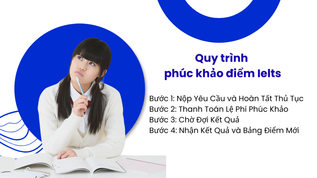 Một thí sinh đang xem xét bảng điểm IELTS và điền vào đơn phúc khảo điểm thi một cách cẩn trọng.